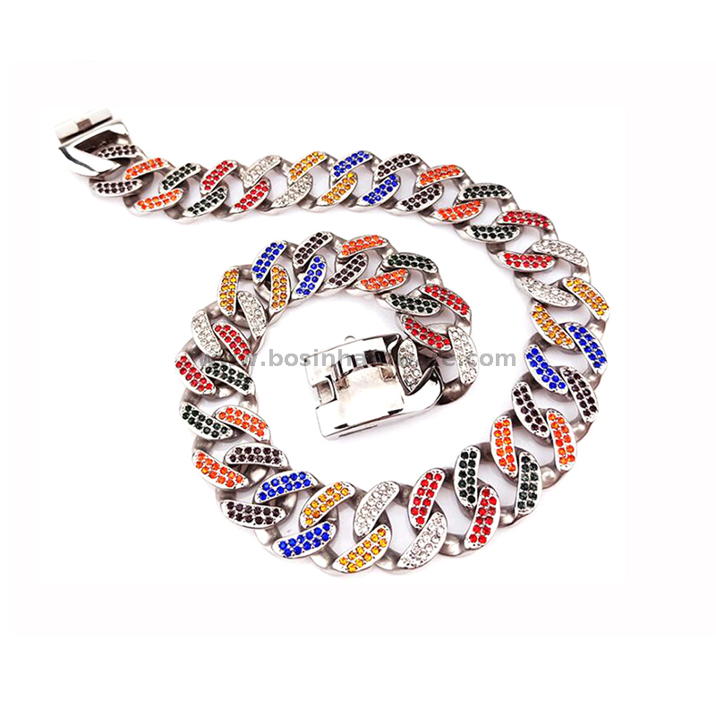 Personalized Length Cuban Dog Necklace Chain Collar with Colourful