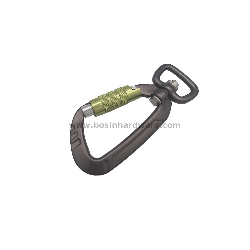 Quick Release Black Auto Twist Locking Aluminum Carabiner with Swivel